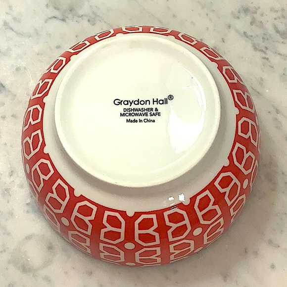 GRAYDON HALL SOUP BOWL BLACK FLORAL WITH RED 5 1/2 INCH NEW - Picture 4 of 5